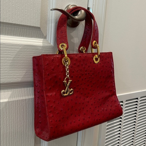 Handbags - Chic Red Leather Handbag with Gold Charm